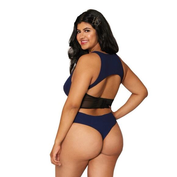 🦋B2G1🦋DREAMGIRL Rib Knit High Neck Racer-Back Teddy Sleepwear Lingerie | PLUS | - Picture 2 of 5